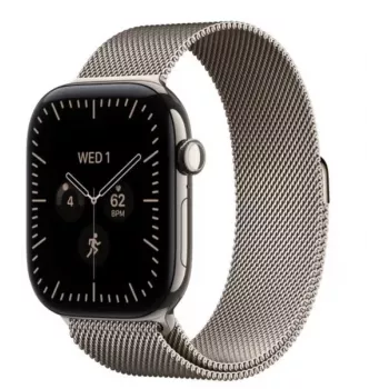 Apple Watch Series 12 orologio smart, GPS + Cellular, 42 mm, cassa in titanio naturale, loop in maglia milanese naturale