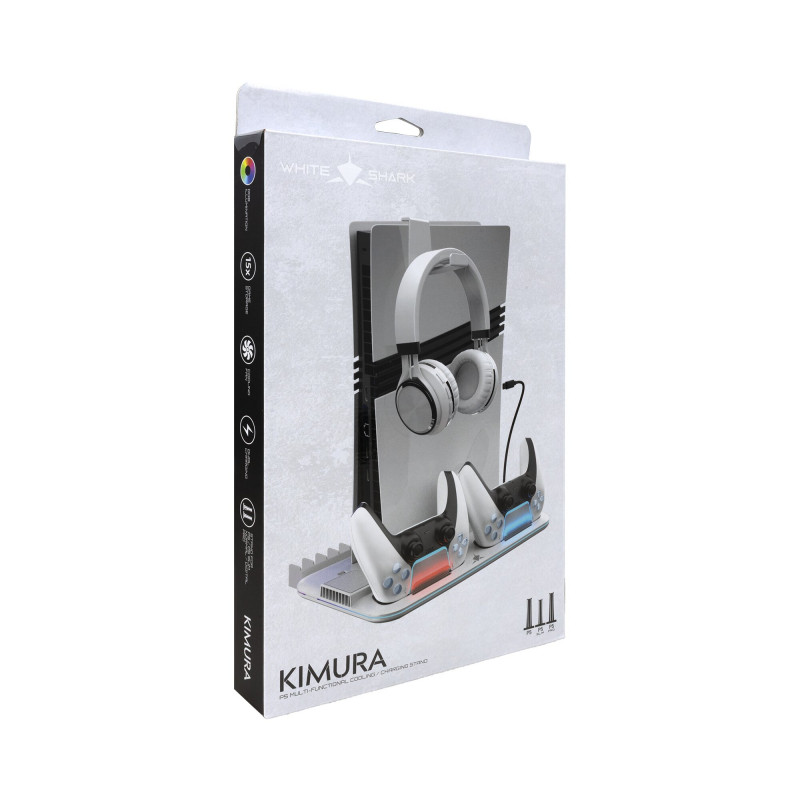 White Shark KIMURA PRO PS5 base di raffreddamento con 2 docking di ricarica, bianca