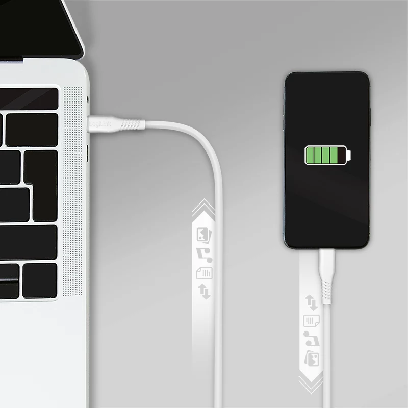 LogiLink CU0244 cavo USB 2.0 da USB-C a Micro-USB, 480 Mbps, 12 W, bianco, 2 m