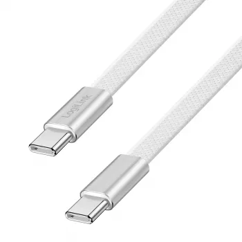 LogiLink CU0445 cavo piatto USB 2.0 da USB-C a USB-C, intrecciato, 480 Mbps, 60 W, bianco, 1 m
