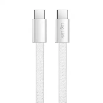LogiLink CU0445 cavo piatto USB 2.0 da USB-C a USB-C, intrecciato, 480 Mbps, 60 W, bianco, 1 m