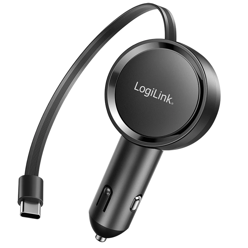LogiLink PA0400 caricabatterie USB-C per auto, 1 porta, PD 3.0, 30 W, cavo retrattile, 0,8 m