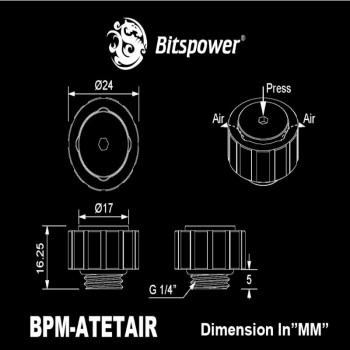 Bitspower Artemis BPM-ATETAIR-SL sfiato aria manuale, filettatura maschio G1/4″, argento sabbiato