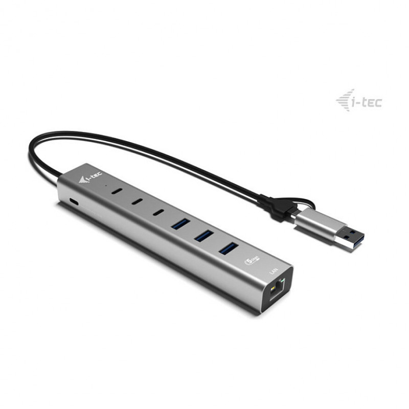 i-tec CAHUBMETAL6LANPD hub USB-C/USB-A in metallo, 6 porte, Gigabit LAN, Power Delivery 85 W, argento
