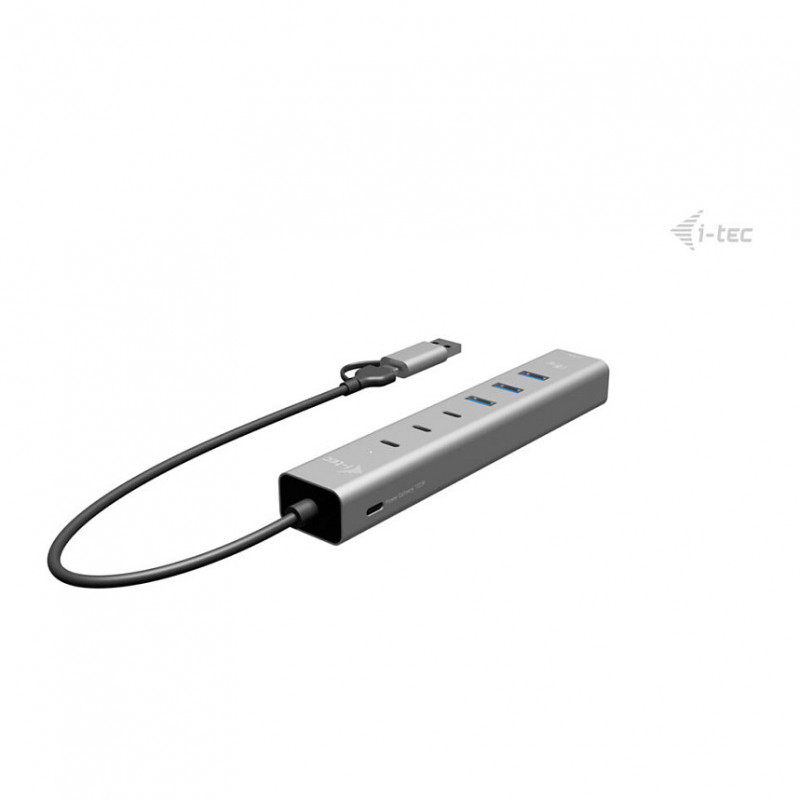 i-tec CAHUBMETAL6LANPD hub USB-C/USB-A in metallo, 6 porte, Gigabit LAN, Power Delivery 85 W, argento