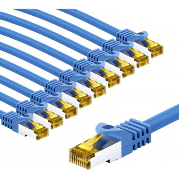 Goobay cavo patch RJ45 CAT 6A S/FTP (PiMF), 500 MHz, con cavo grezzo CAT 7, 5 m, blu (10 pz.)