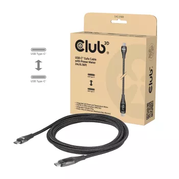 Club 3D CAC-2508 cavo di ricarica USB-C di sicurezza, 240 W, con display di ricarica, maschio/maschio, 2 m