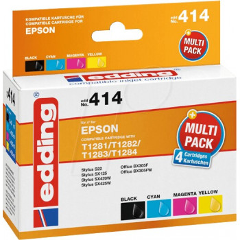 Edding EDD-414 cartucce d'inchiostro per Epson Stylus Office BX 305 F, compatibili, multipack nero + ciano + magenta + giallo (4 pz.)