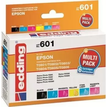 Edding EDD-601 cartucce d'inchiostro per Epson Stylus Photo P50, compatibili, multipack nero + ciano + magenta + ciano foto + magenta foto (6 pz.)