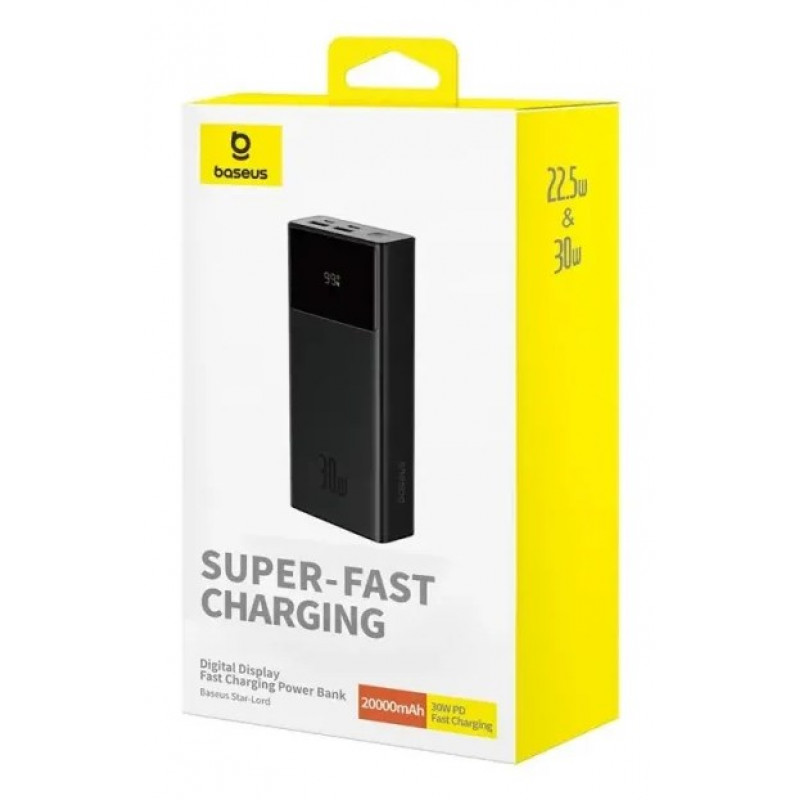 Baseus Star-Lord power bank, 20000 mAh, 30 W, con display e cavo, nero