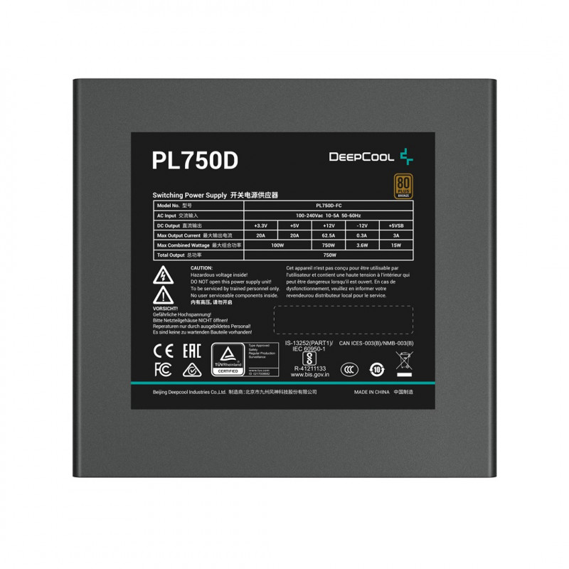 DeepCool PL750D R-PL750D-FC0B-EU alimentatore, 750 W, ATX a 20+4 pin, nero