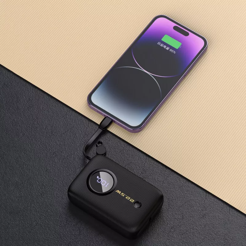 Dudao DDA344 power bank da 10.000 mAh, PD 22,5 W, con cavo integrato, nero