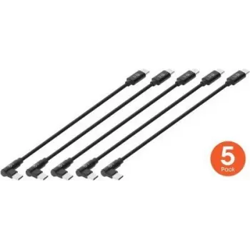 Manhattan cavo di ricarica USB-C corto, 60 W, 20 cm, maschio-maschio, 1 x angolato / 1 x dritto (5 pz.), nero