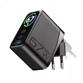 Cellularline TFT Multiport Charger 67 W caricabatterie rapido, GaN, 2 x USB-C, 1 x USB-A