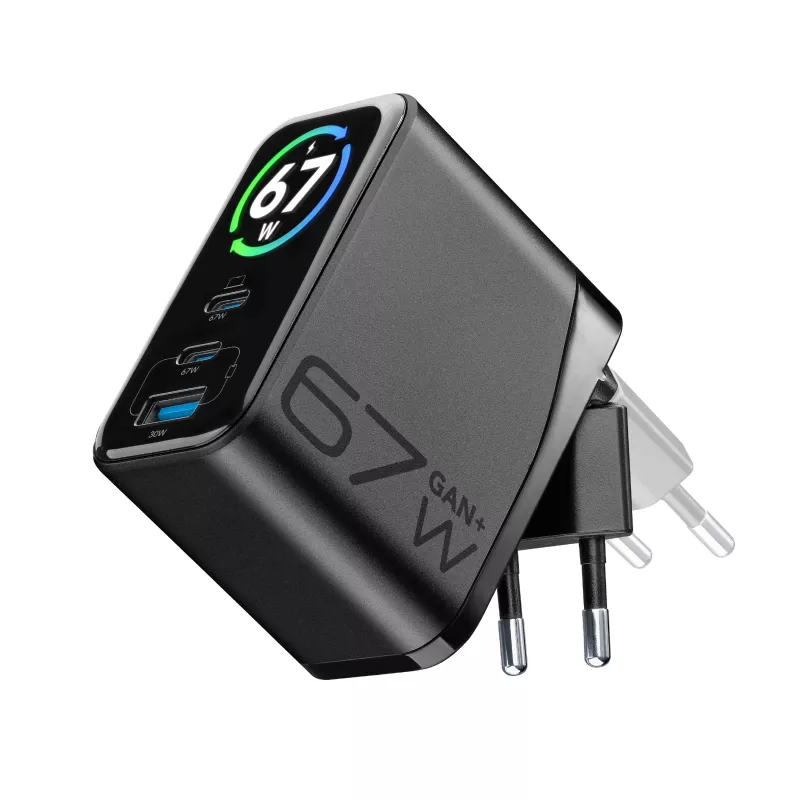Cellularline TFT Multiport Charger 67 W caricabatterie rapido, GaN, 2 x USB-C, 1 x USB-A
