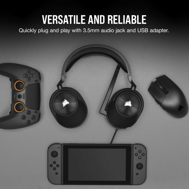 Corsair HS55 Surround CA-9011260-AP cuffie da gaming cablate con microfono, Dolby Audio 7.1, nero carbonio
