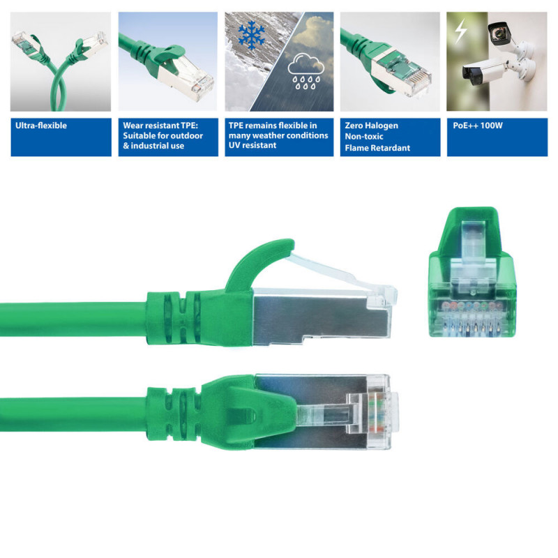 ACT FC2703 cavo patch S/FTP CAT6A, 3 m, TPE, ultraflessibile, con protezione antiaggancio, connettori RJ45, verde