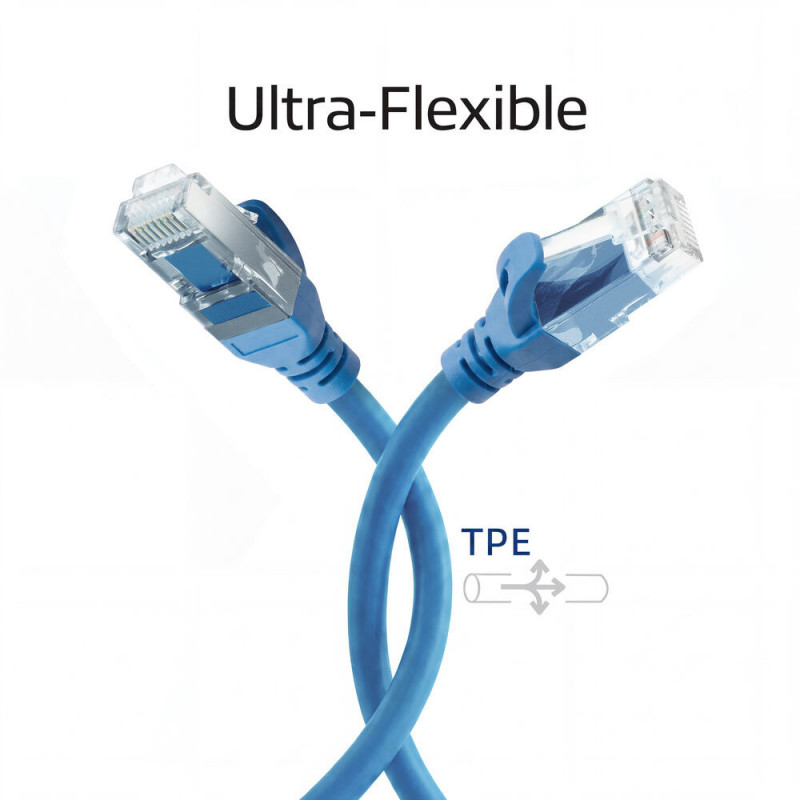 ACT FC1600 cavo patch CAT6A U/UTP ultraflessibile con connettori RJ45, 0,5 m, TPE, con protezione antigancio, blu