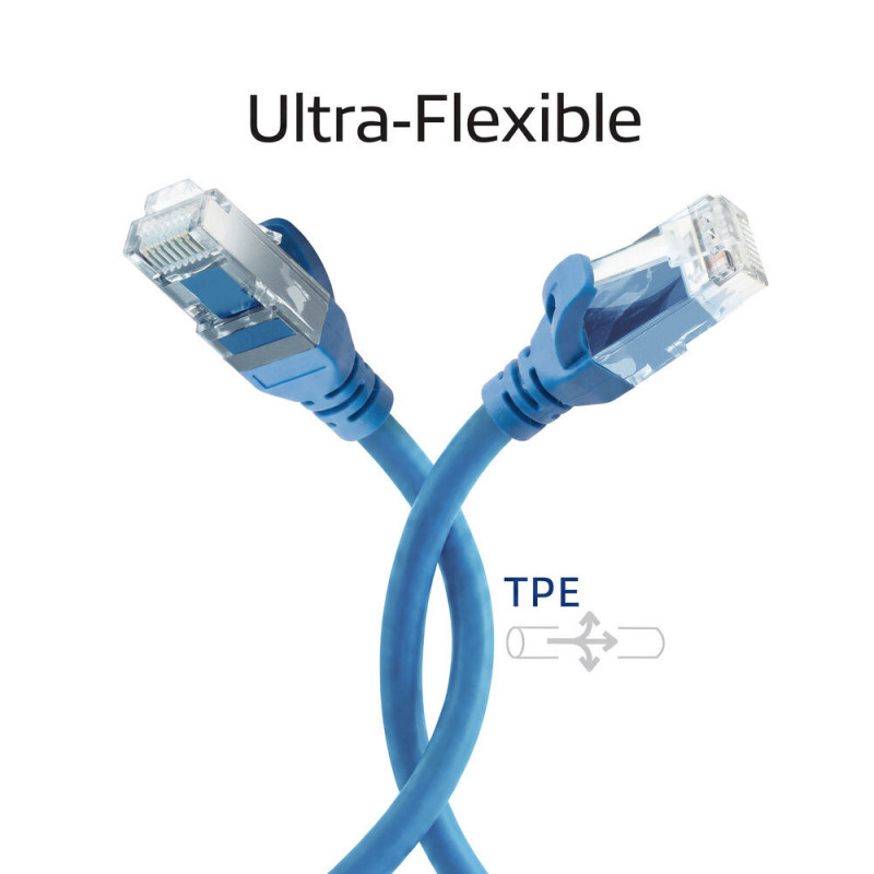 ACT FC1652 cavo patch CAT6A U/UTP ultraflessibile con connettori RJ45, 0,25 m, TPE, con protezione antigancio, blu