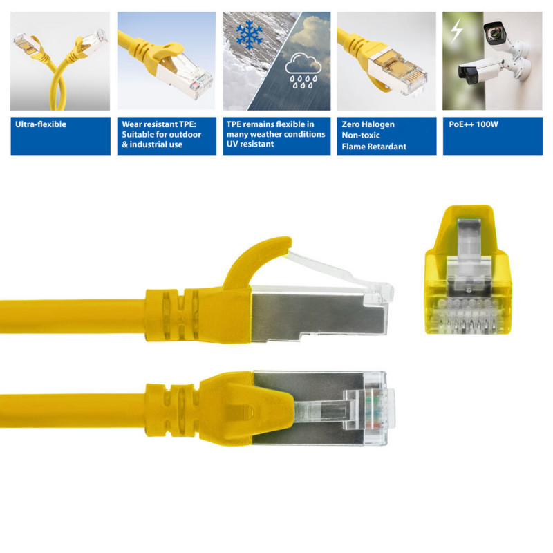 ACT FC2815 cavo patch S/FTP CAT6A, 15 m, TPE, ultraflessibile, con protezione antigancio, RJ45, giallo