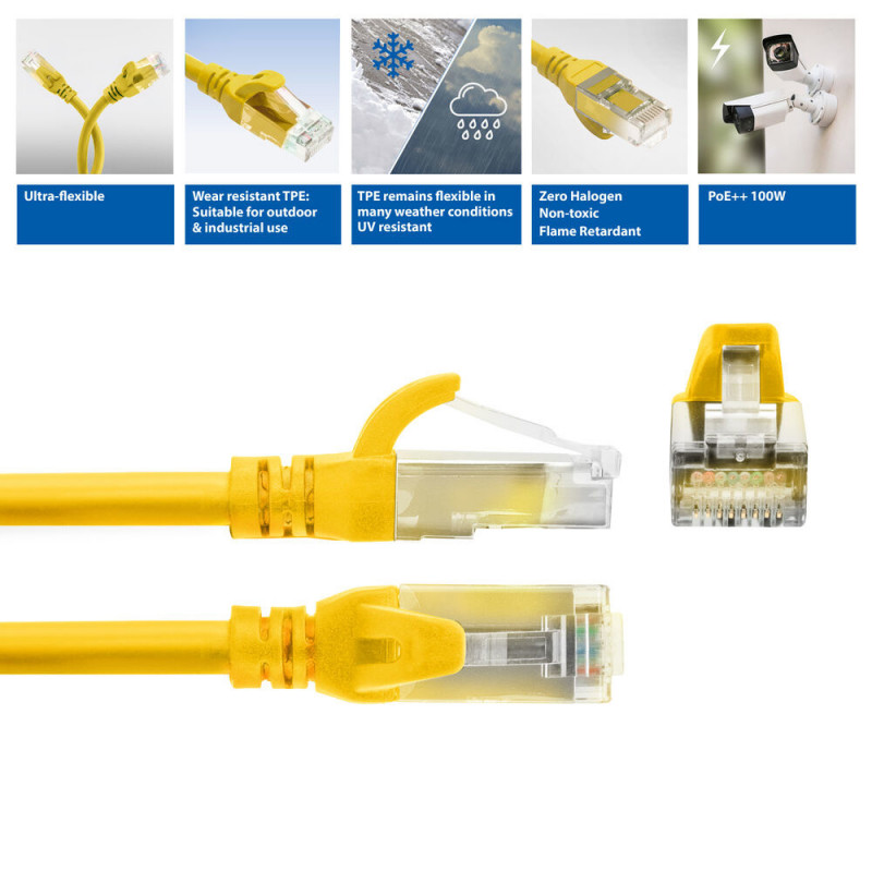 ACT FC1807 cavo patch U/UTP CAT6A in TPE ultraflessibile con connettori RJ45, 7 m, giallo