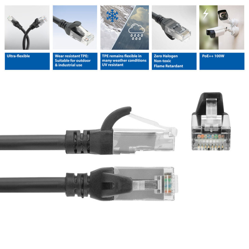 ACT FC1915 cavo patch U/UTP CAT6A in TPE ultraflessibile con connettori RJ45, 15 m, nero