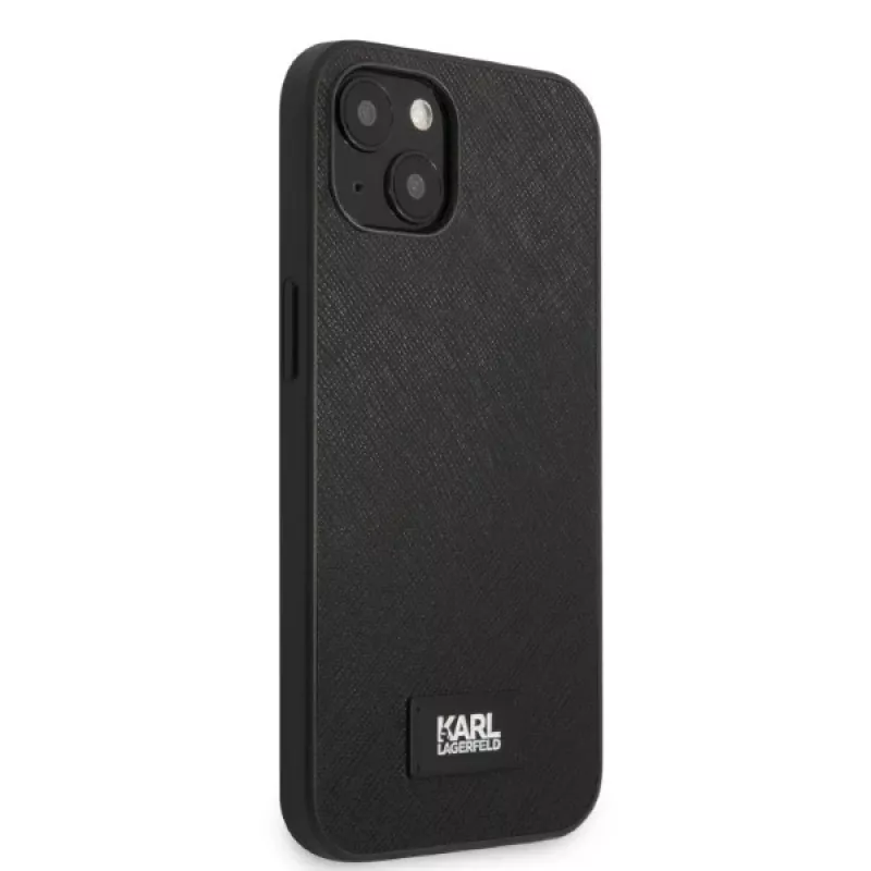 Karl Lagerfeld KLHCP13MSFMP2K custodia rigida per iPhone 13 / 14 / 15, Saffiano Plaque, nera