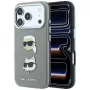 Karl Lagerfeld Saffiano custodia con Karl & Choupette Heads Pins & Logo per iPhone 18 Pro Max / 17 Pro Max, grigia