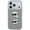 Karl Lagerfeld Saffiano custodia con Karl & Choupette Heads Pins & Logo per iPhone 18 Pro Max / 17 Pro Max, grigia