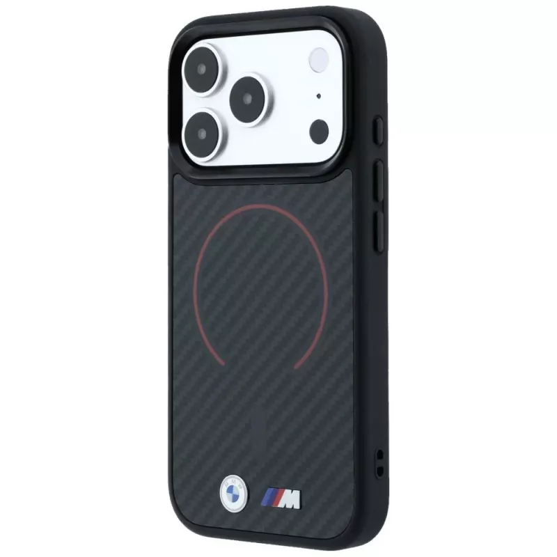 BMW BMW001265 M Kevlar Red Print Ring Metal Logo custodia MagSafe per iPhone 18 Pro / 17 Pro, nera