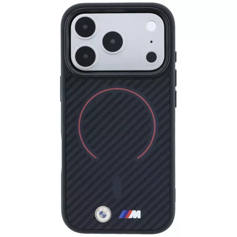 BMW BMW001265 M Kevlar Red Print Ring Metal Logo custodia MagSafe per iPhone 18 Pro / 17 Pro, nera