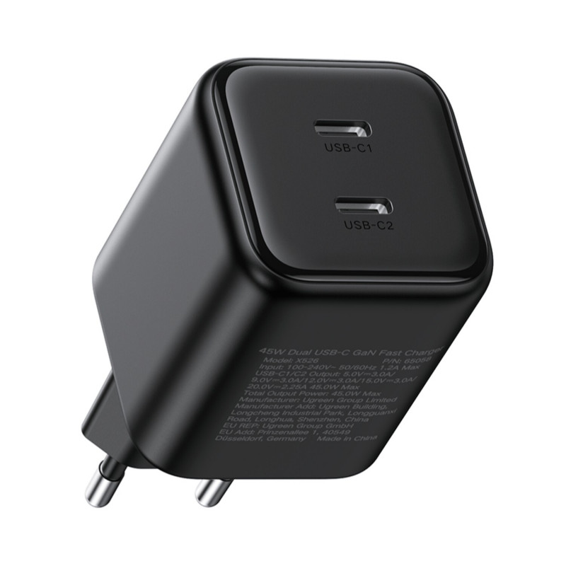 Ugreen X526 caricabatterie 45 W, 2 x USB-C, GaN, nero