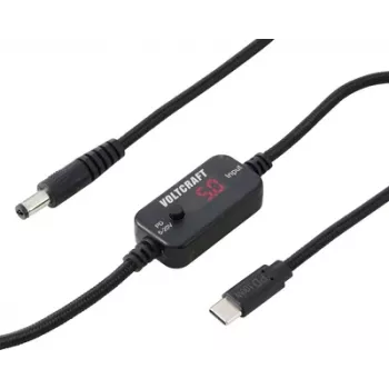VOLTCRAFT VC-18735745 convertitore di tensione USB, spinotto DC 5,5 x 2,1 mm, USB-C PD/DC, tensione di uscita regolabile, con adattatore DC, nero