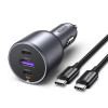 Ugreen EC705 caricabatterie da auto, USB + 2x USB-C, 130 W, con cavo da 1 m 5 A