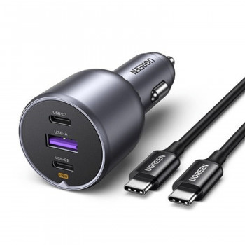 Ugreen EC705 caricabatterie da auto, USB + 2x USB-C, 130 W, con cavo da 1 m 5 A