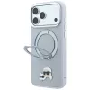 Custodia Karl Lagerfeld KF003229 con anello di supporto 360 Karl & Choupette Heads Pin MagSafe per iPhone 18 Pro / 17 Pro, grigia