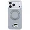 Custodia Karl Lagerfeld KF003229 con anello di supporto 360 Karl & Choupette Heads Pin MagSafe per iPhone 18 Pro / 17 Pro, grigia