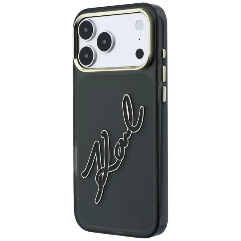 Custodia Karl Lagerfeld KF003382 IML Big Signature Resin Metal Frame per iPhone 18 Pro Max / 17 Pro Max, nera