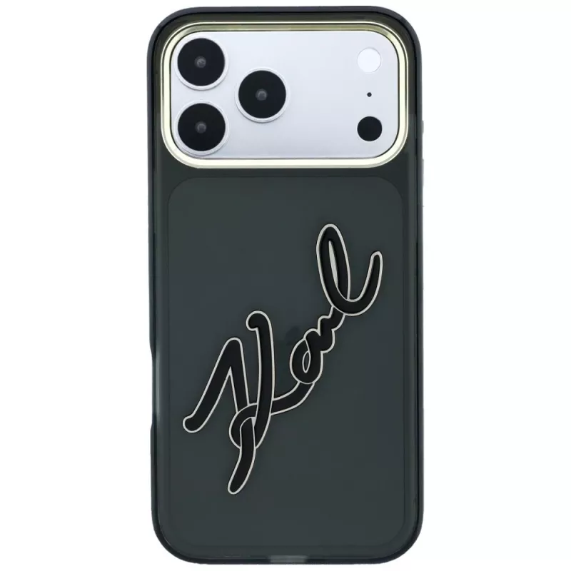 Custodia Karl Lagerfeld KF003382 IML Big Signature Resin Metal Frame per iPhone 18 Pro Max / 17 Pro Max, nera