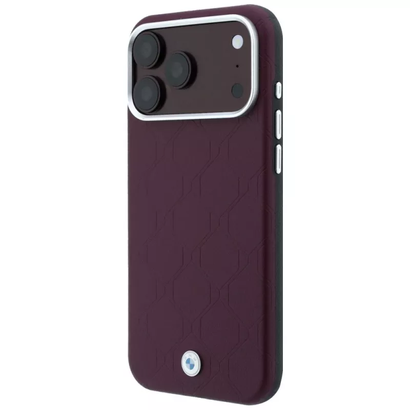 Custodia BMW BMW001224 Sign Deboss Quilted Metal Logo MagSafe per iPhone 18 Pro Max / 17 Pro Max, bordeaux