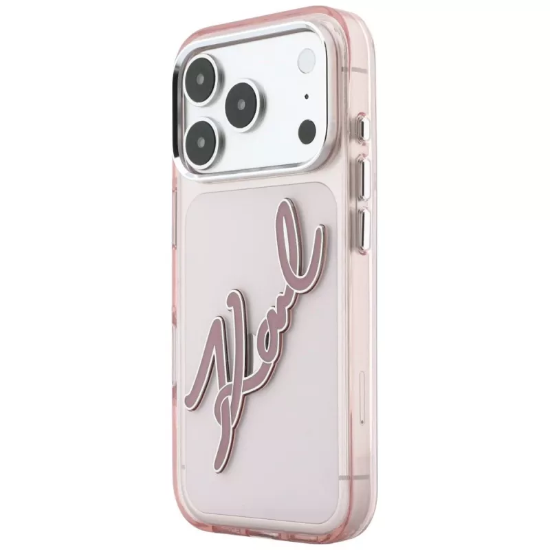 Karl Lagerfeld KF003384 IML Big Signature Resin Metal Frame custodia per iPhone 18 Pro Max / 17 Pro Max, rosa