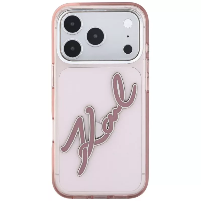 Karl Lagerfeld KF003384 IML Big Signature Resin Metal Frame custodia per iPhone 18 Pro Max / 17 Pro Max, rosa