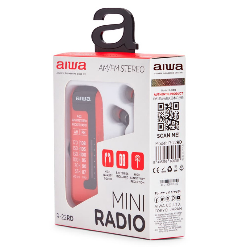 AIWA R-22RD radio tascabile con cuffie, rossa