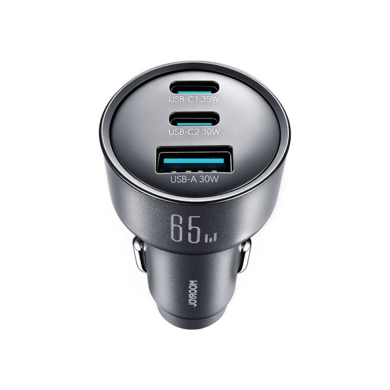Joyroom JR-CCN19 caricabatterie da auto, 65 W, 2x USB-C + USB-A, grigio scuro