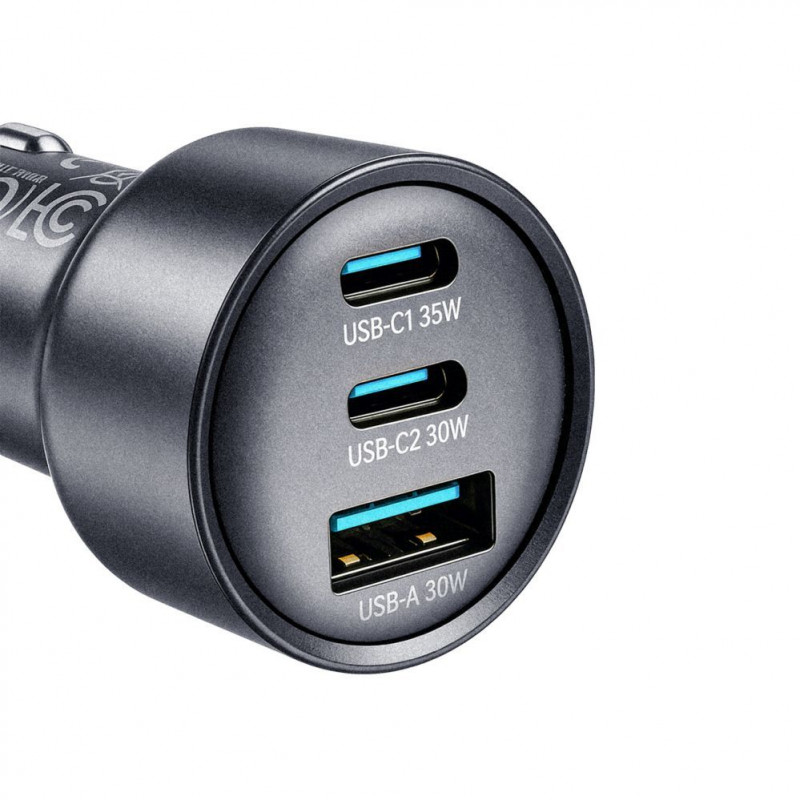 Joyroom JR-CCN19 caricabatterie da auto, 65 W, 2x USB-C + USB-A, grigio scuro