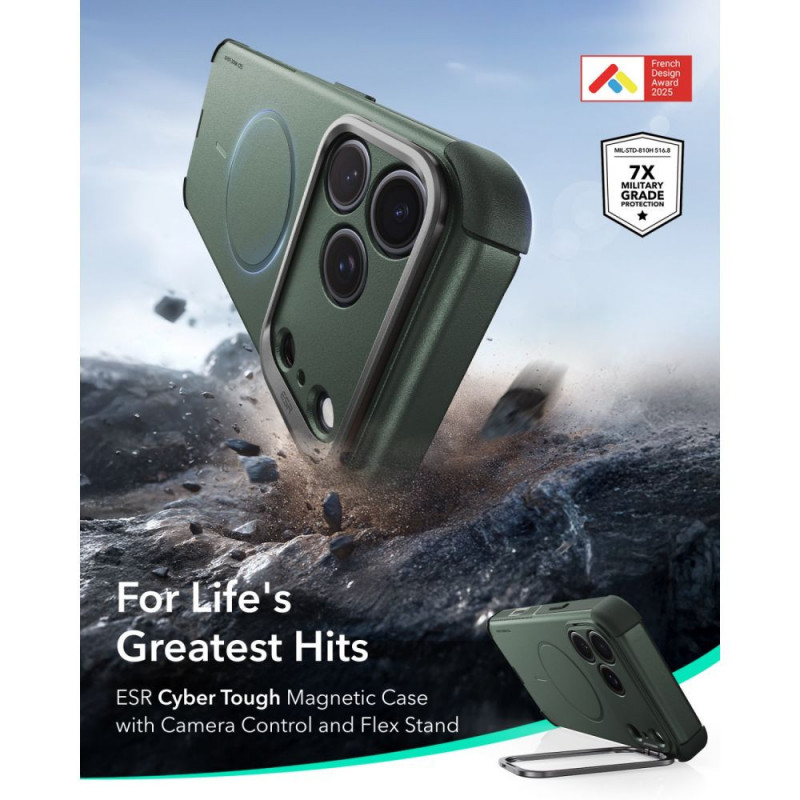 ESR Cyber Tough Kickstand MagSafe custodia per Apple iPhone 17 Pro / 18 Pro, verde