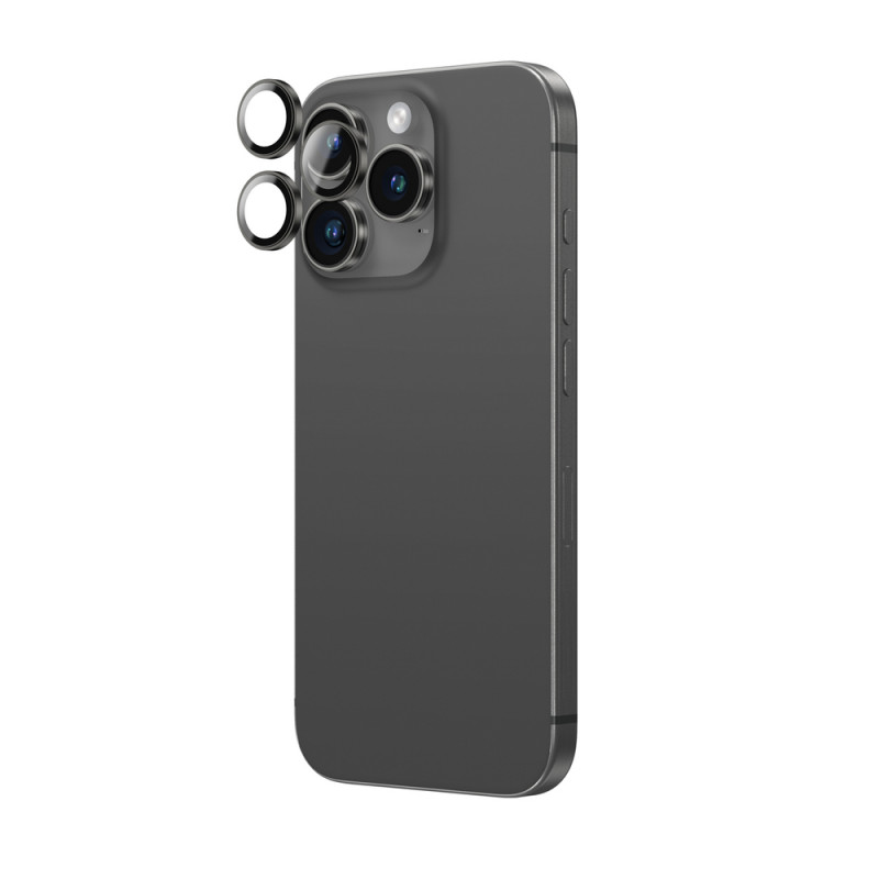 AmazingThing AR Aluminum 3 Lens Glass protezione per obiettivi fotocamera con cornice per iPhone 16 Pro / 16 Pro Max, nera