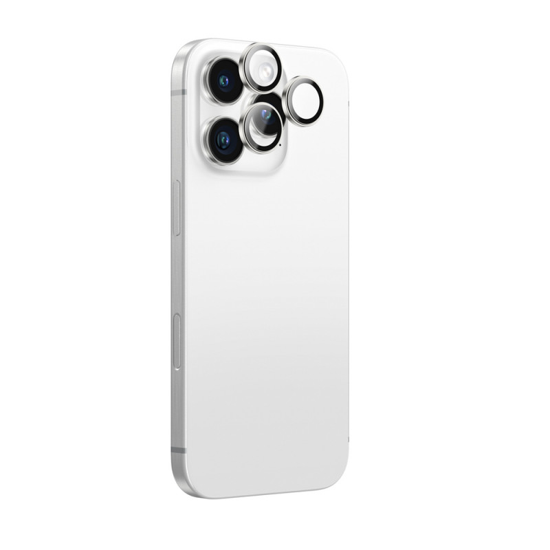 AmazingThing AR Aluminum 3 Lens Glass protezione per obiettivi fotocamera con cornice per iPhone 16 Pro / 16 Pro Max, argento