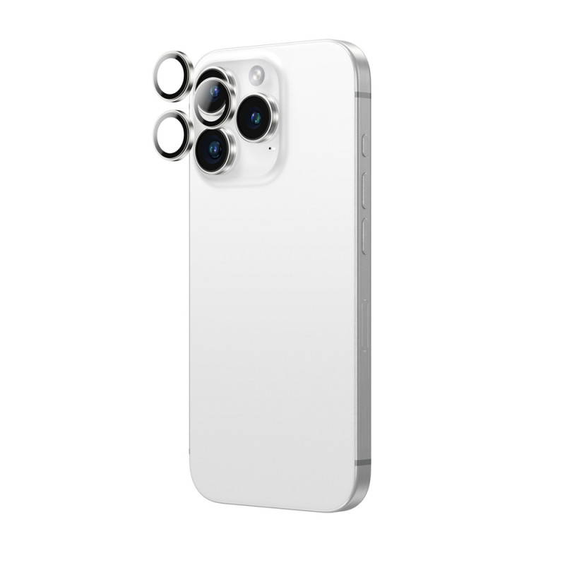 AmazingThing AR Aluminum 3 Lens Glass protezione per obiettivi fotocamera con cornice per iPhone 16 Pro / 16 Pro Max, argento