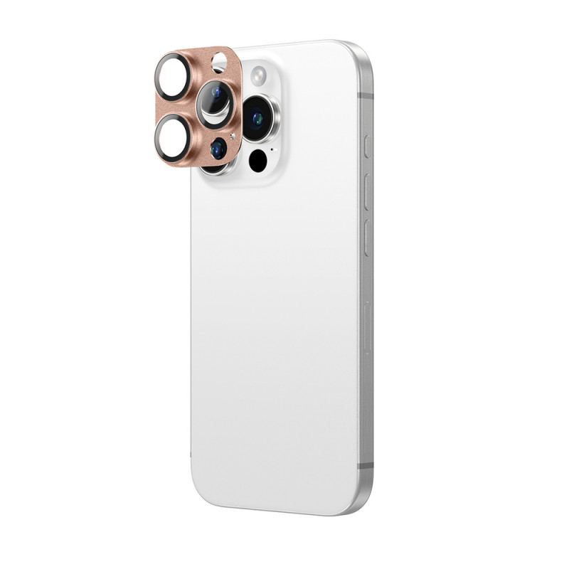 AmazingThing Aviation-Grade Alloy protezione in vetro temperato per obiettivi fotocamera per iPhone 16 Pro / 16 Pro Max, oro rosa